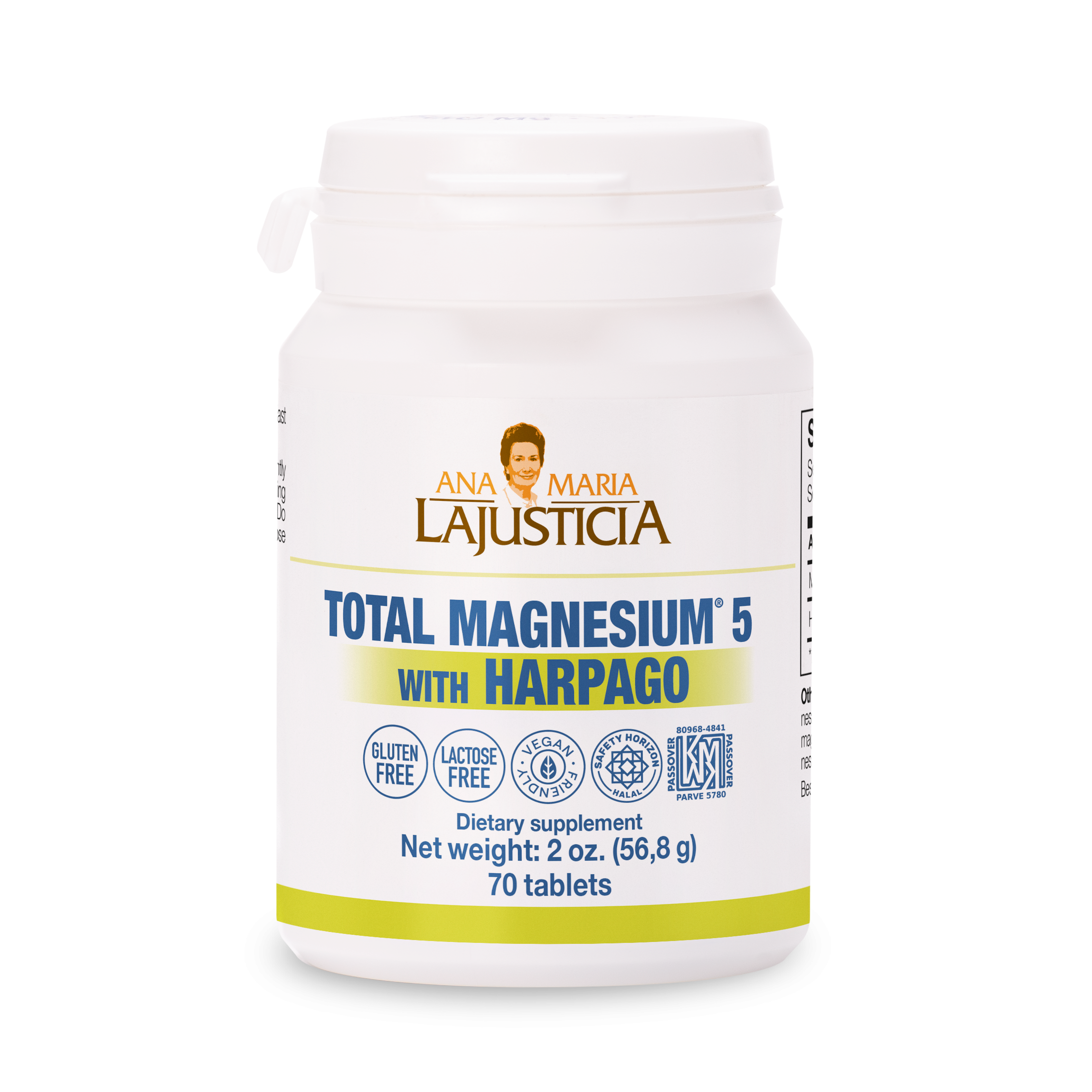 Benefits of Magnesio Total 5 with Harpago: Reduces fatigue, supports muscle relaxation, maintains joint health, and contributes to normal immune and neuromuscular function