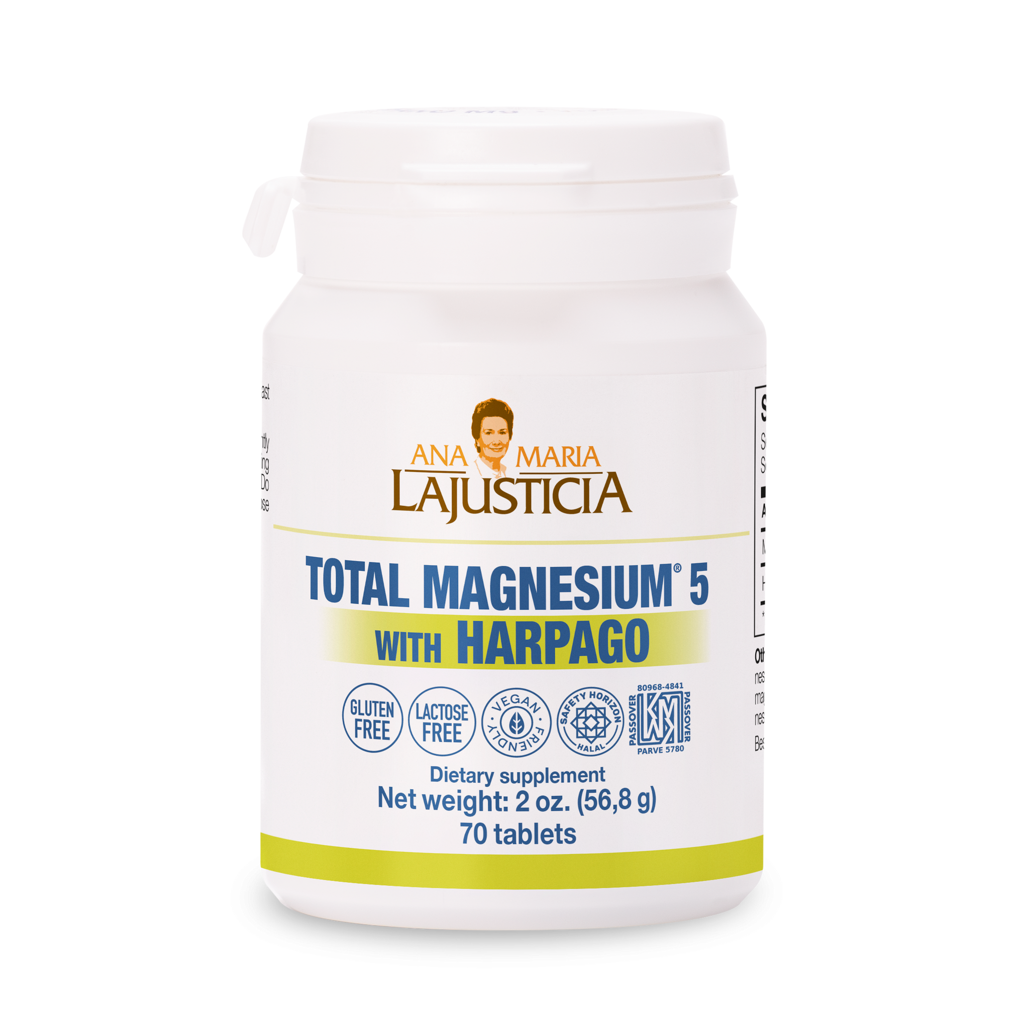 Benefits of Magnesio Total 5 with Harpago: Reduces fatigue, supports muscle relaxation, maintains joint health, and contributes to normal immune and neuromuscular function