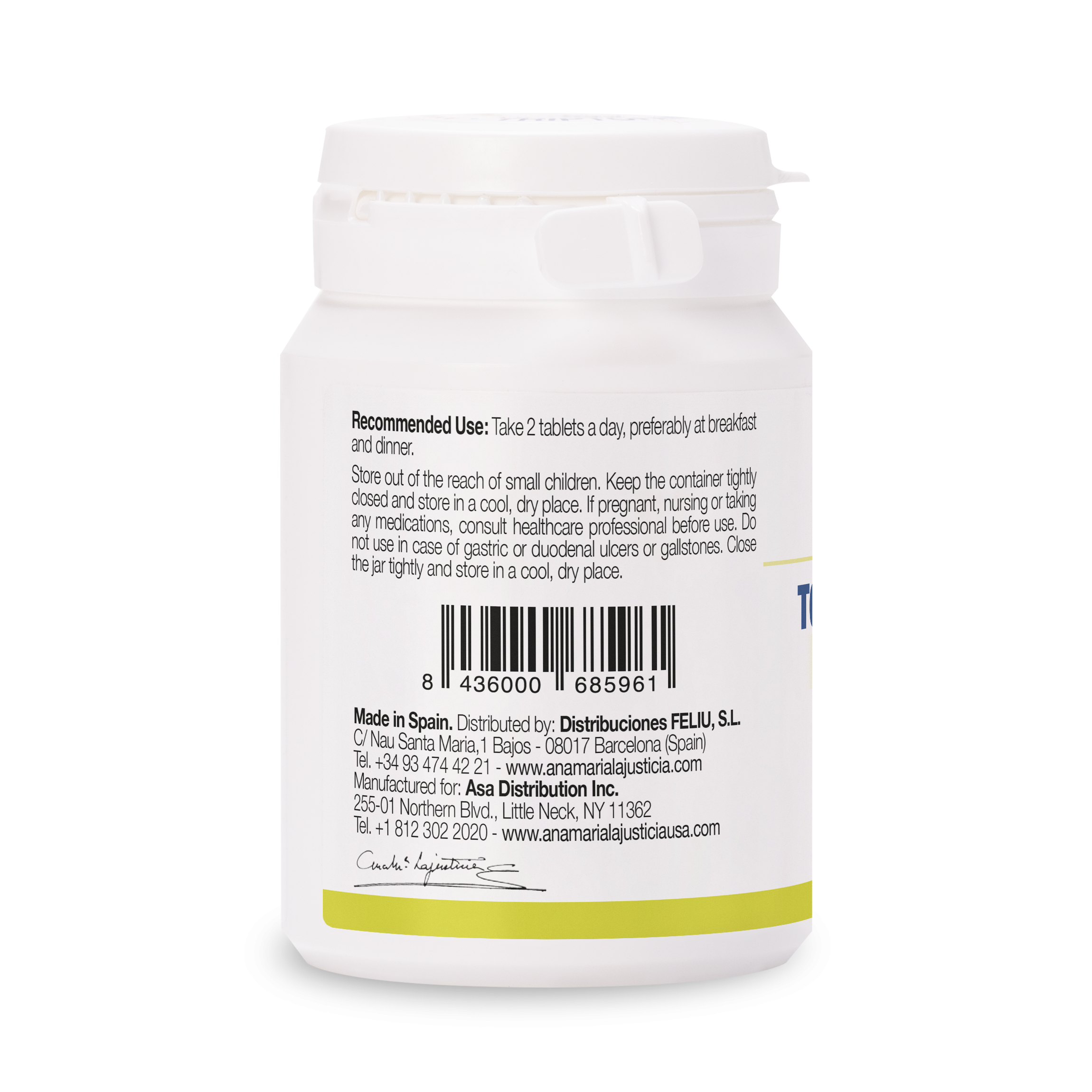 Dosage instructions for Magnesio Total 5 with Harpago: Take 2 tablets daily, preferably with breakfast and dinner. Each dose provides 368 mg of magnesium and 166.66 mg of devil’s claw extract