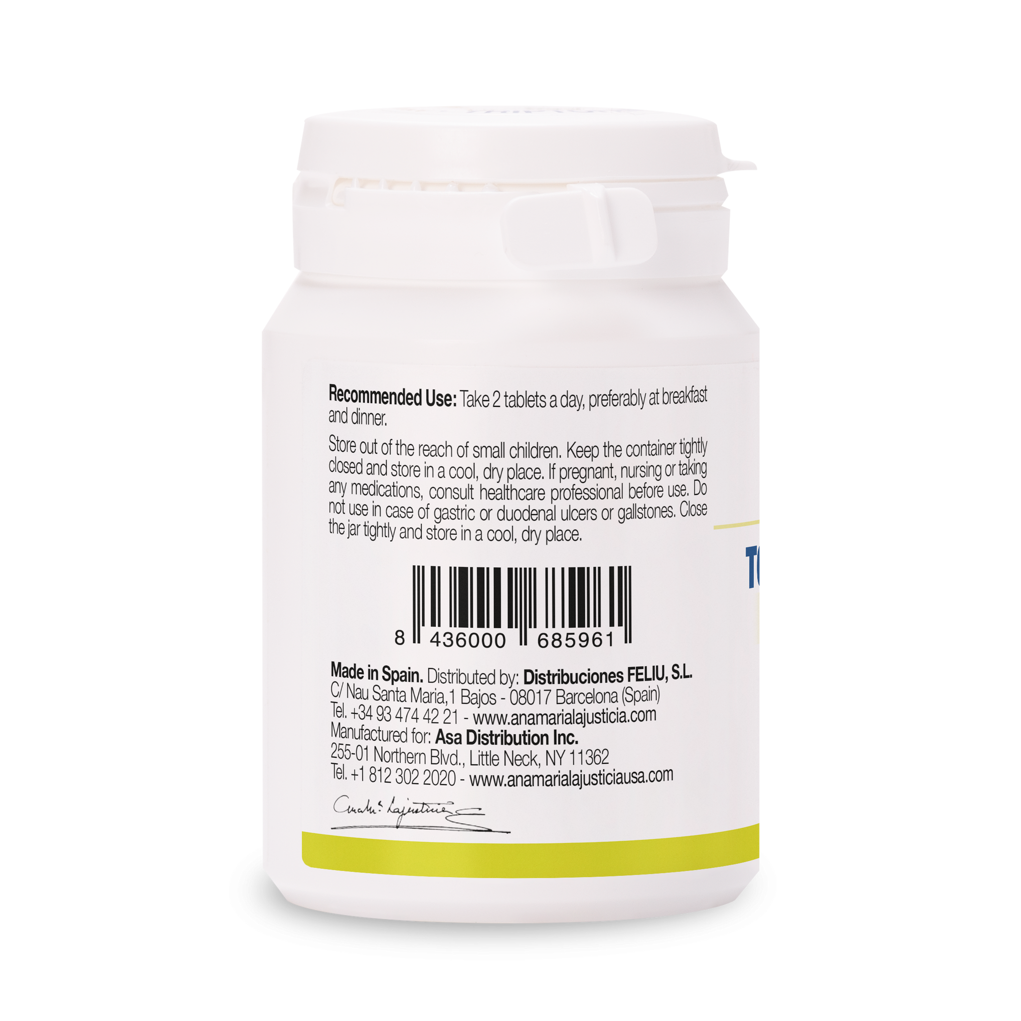 Dosage instructions for Magnesio Total 5 with Harpago: Take 2 tablets daily, preferably with breakfast and dinner. Each dose provides 368 mg of magnesium and 166.66 mg of devil’s claw extract